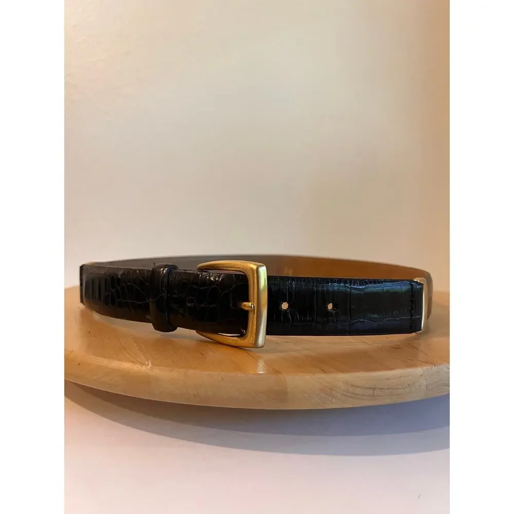 Vintage 1998 Liz Claiborne Black Leather Chunky Gold Chain Link Size Small